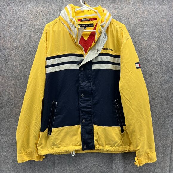 Tommy Hilfiger Other - Vintage Tommy Hilfiger Jacket Men Large Yellow ColorBlock Windbreaker Hooded 80s